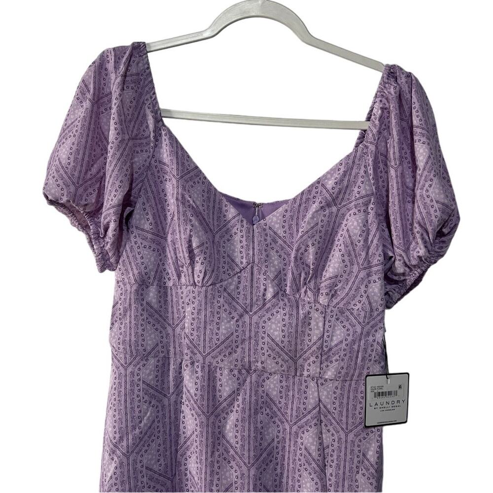 LAUNDRY SHELLI SEGAL WMNS SZ 4 PURPLE FLORAL RUFFLE PUFF SLEEVE MINI DRESS NEW - Picture 5 of 12